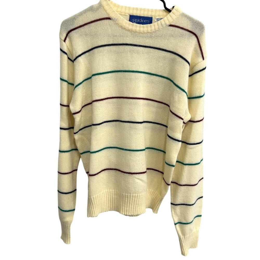 Vintage Burdines Yellow Striped Knit Sweater Crewneck Long Sleeve Sz M